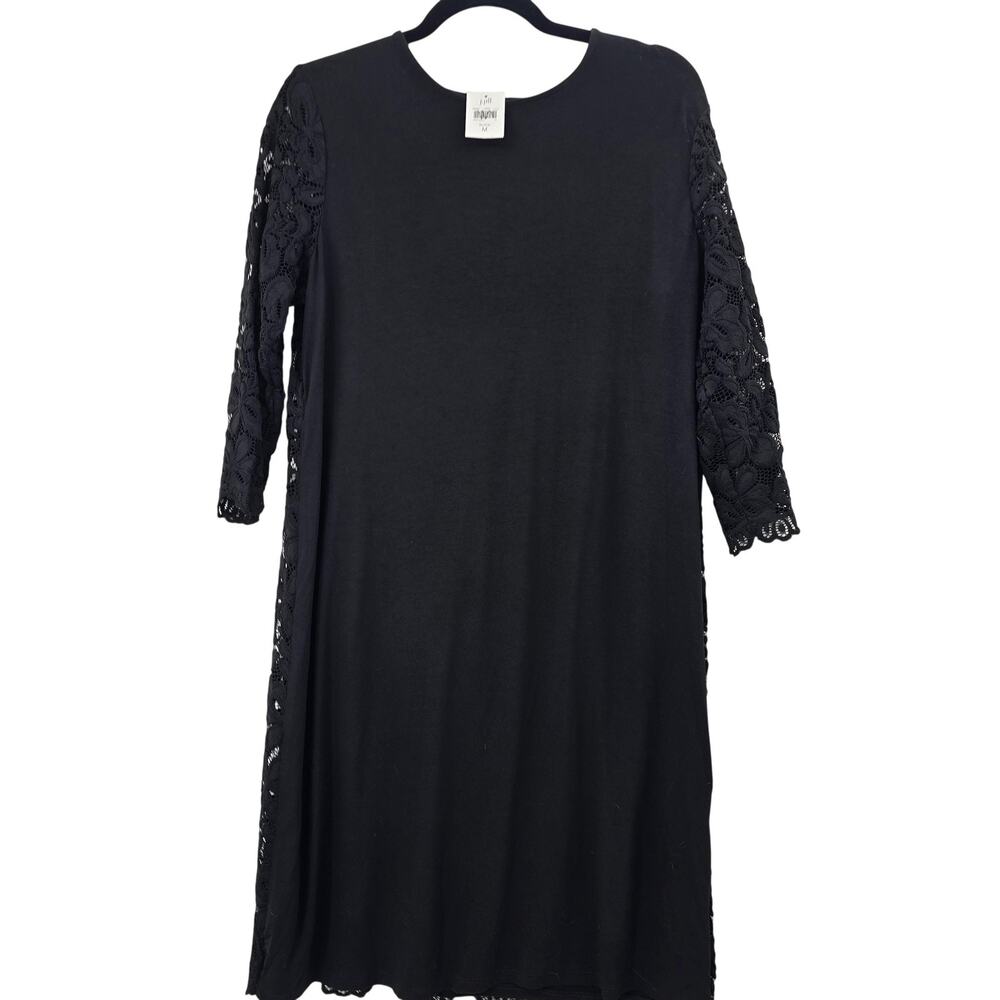 J Jill Dress Medium Black Lace Shift 3/4 Sleeve Work Quiet Luxury Minimalist